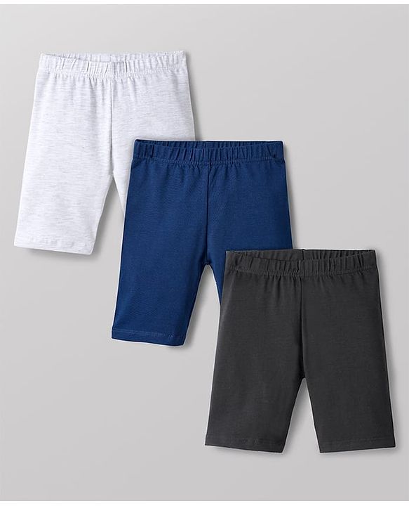 Babyhug Cotton Lycra Knit Solid Colour Cycling Shorts Pack of 3 - White Blue & Black