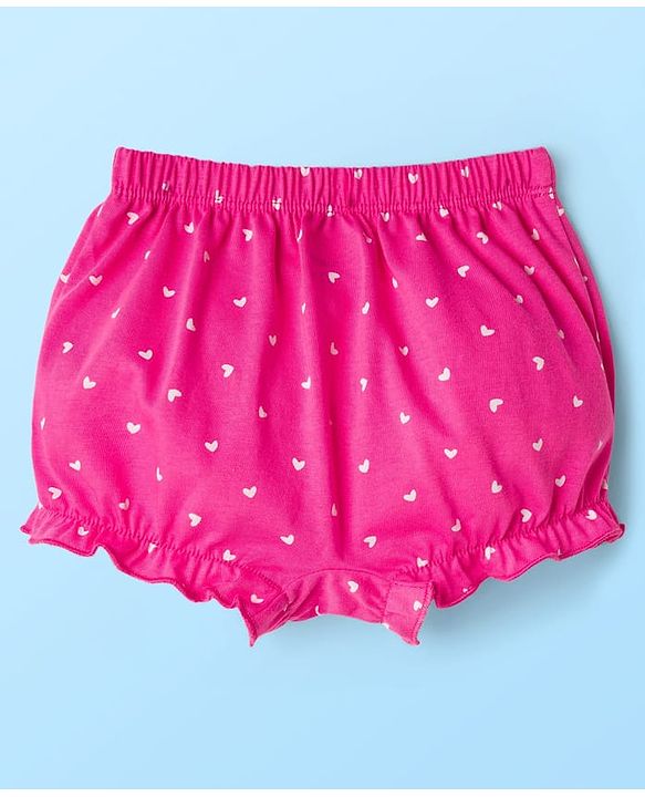 Babyhug 100% Cotton Knit Bloomers with Floral & Heart Print Pack of 3 - Pink & White