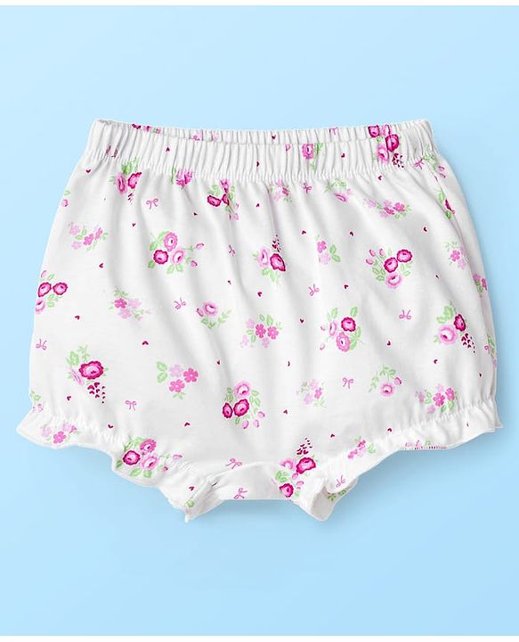 Babyhug 100% Cotton Knit Bloomers with Floral & Heart Print Pack of 3 - Pink & White