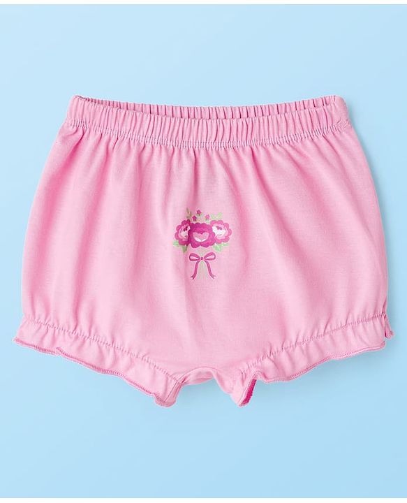 Babyhug 100% Cotton Knit Bloomers with Floral & Heart Print Pack of 3 - Pink & White