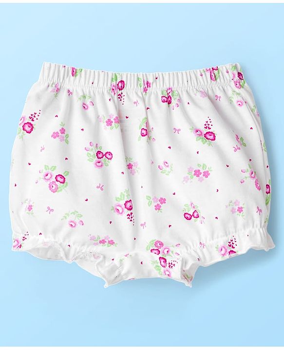 Babyhug 100% Cotton Knit Bloomers with Floral & Heart Print Pack of 3 - Pink & White