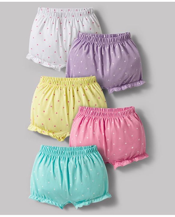 Babyhug 100% Cotton Single Jersey Knit Bloomers With Polka Dots Print Pack of 5 - Multicolor