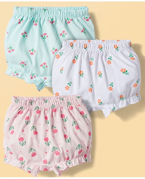Babyhug 100% Cotton Knit Bloomers With Floral Print Pack of 3 - Multicolor