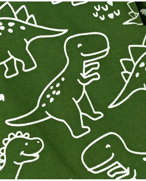 Babyhug Cotton Knit Full Sleeves T-Shirt & Pyjama Co-ord Glow in Dark Night Suit With Dino Print - Green
