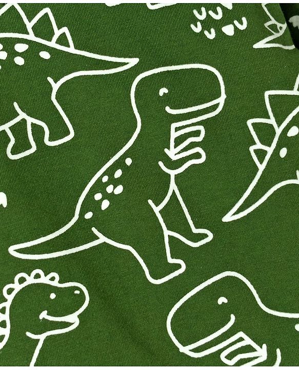 Babyhug Cotton Knit Full Sleeves T-Shirt & Pyjama Co-ord Glow in Dark Night Suit With Dino Print - Green