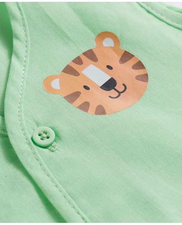 Babyhug 100% Cotton Knit Sleeveless Front Open Jhablas with Striped & Tiger Print Pack of 3 - Sear Green & White