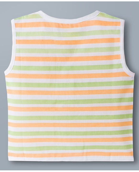 Babyhug 100% Cotton Knit Sleeveless Front Open Jhablas with Striped & Tiger Print Pack of 3 - Sear Green & White