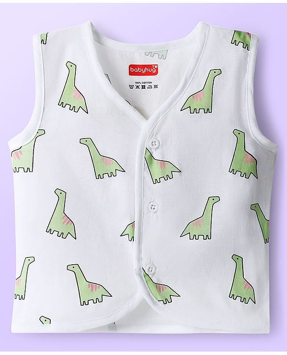 Babyhug 100% Cotton Woven Sleeveless Front Open Jhablas with Animal Print Pack of 3 - Multicolor