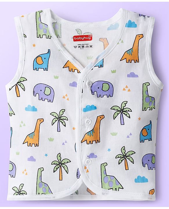 Babyhug 100% Cotton Woven Sleeveless Front Open Jhablas with Animal Print Pack of 3 - Multicolor