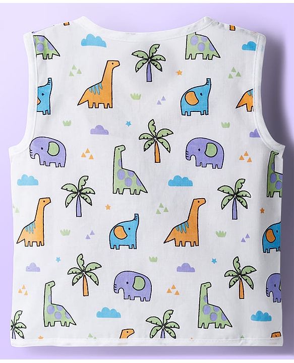 Babyhug 100% Cotton Woven Sleeveless Front Open Jhablas with Animal Print Pack of 3 - Multicolor