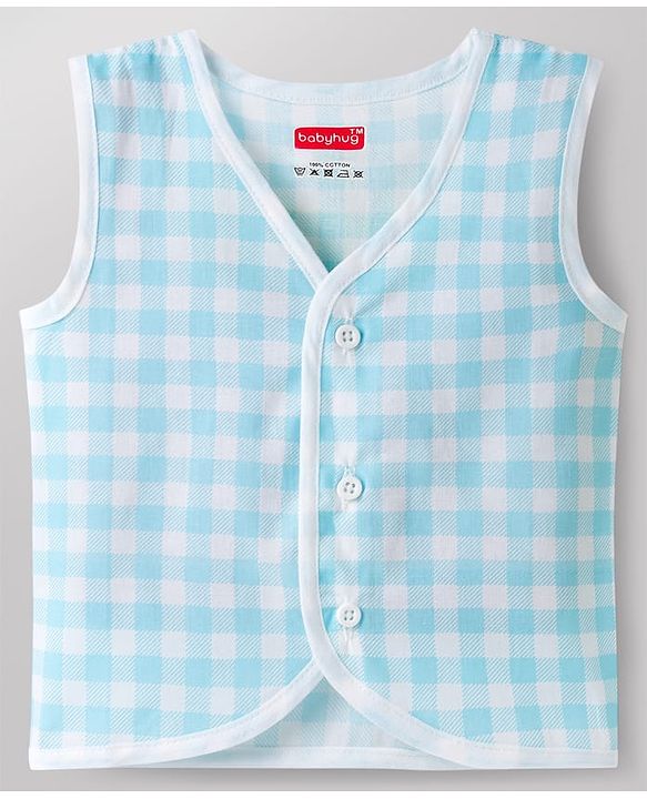 Babyhug 100% Cotton Knit Sleeveless Sea Life Theme Printed Front Open Jhablas Pack of 3 - Blue & White