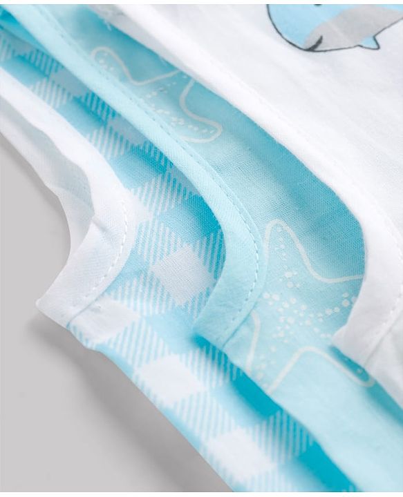 Babyhug 100% Cotton Knit Sleeveless Sea Life Theme Printed Front Open Jhablas Pack of 3 - Blue & White