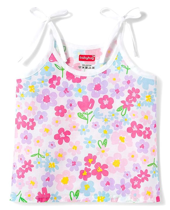 Babyhug 100% Cotton Woven Sleeveless Floral Printed Shoulder Tie Up Slips Pack Of 3 - Multicolour