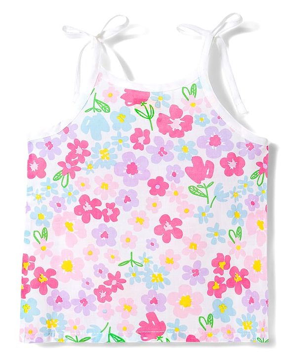 Babyhug 100% Cotton Woven Sleeveless Floral Printed Shoulder Tie Up Slips Pack Of 3 - Multicolour