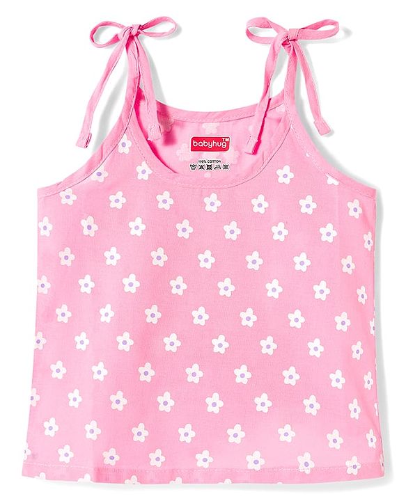 Babyhug 100% Cotton Woven Sleeveless Floral Printed Shoulder Tie Up Slips Pack Of 3 - Multicolour