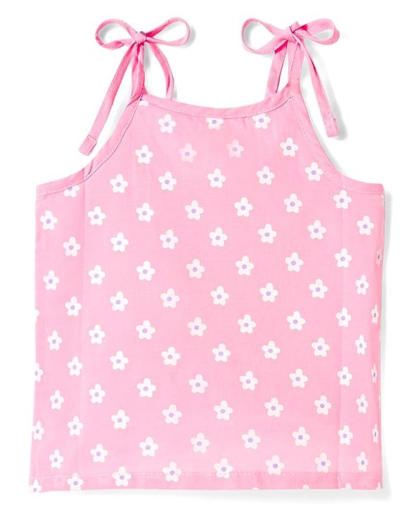 Babyhug 100% Cotton Woven Sleeveless Floral Printed Shoulder Tie Up Slips Pack Of 3 - Multicolour