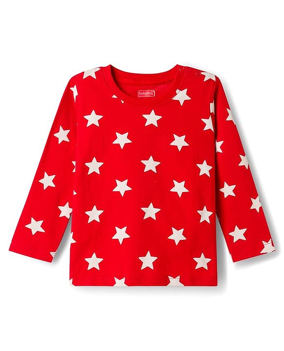 Babyhug 100% Cotton Knit Full Sleeves T-Shirt & Pajama Night Suits with Star Print & Stripes Pack of 2 - Navy Blue & Red
