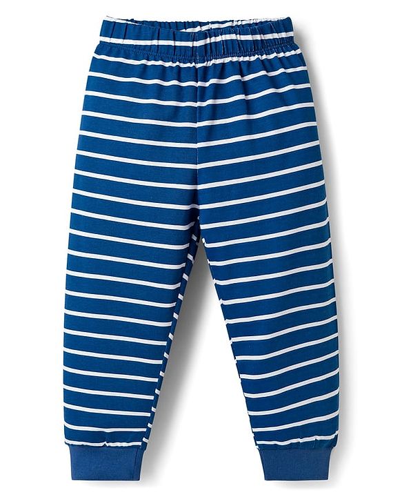 Babyhug 100% Cotton Knit Full Sleeves T-Shirt & Pajama Night Suits with Star Print & Stripes Pack of 2 - Navy Blue & Red