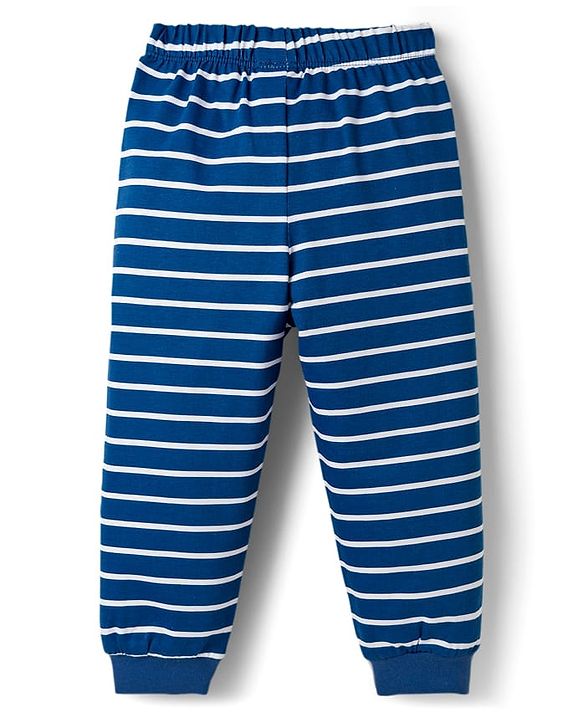 Babyhug 100% Cotton Knit Full Sleeves T-Shirt & Pajama Night Suits with Star Print & Stripes Pack of 2 - Navy Blue & Red