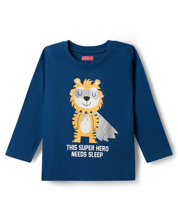 Babyhug 100% Cotton Knit Full Sleeves T-Shirt & Pajama Night Suits with Star Print & Stripes Pack of 2 - Navy Blue & Red