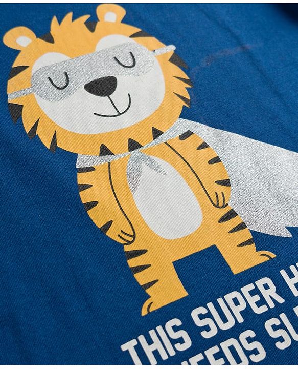 Babyhug 100% Cotton Knit Full Sleeves T-Shirt & Pajama Night Suits with Star Print & Stripes Pack of 2 - Navy Blue & Red
