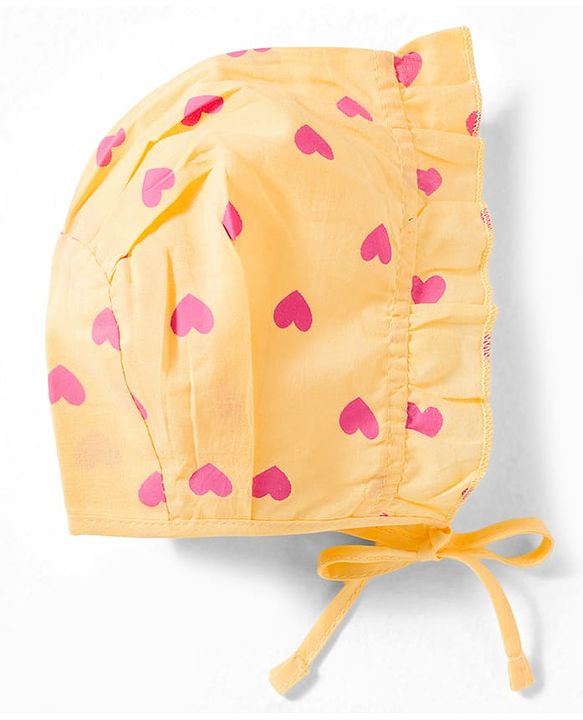 Babyhug 100% Cotton Knit Caps with Knot Solid, Heart & Rainbow Print Pack of 3 Multicolour - Diameter 11 cm