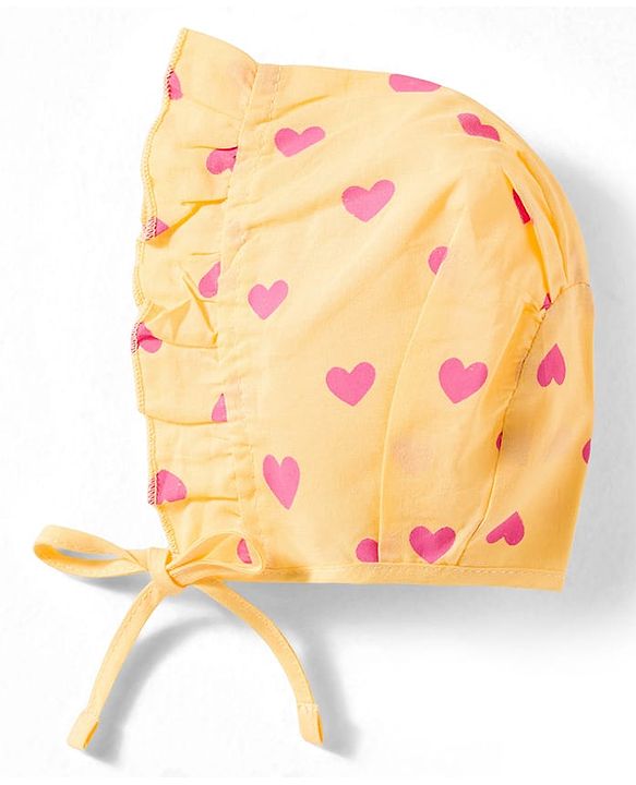 Babyhug 100% Cotton Knit Caps with Knot Solid, Heart & Rainbow Print Pack of 3 Multicolour - Diameter 11 cm