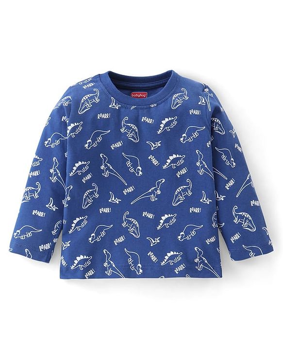 Babyhug Cotton Knit Full Sleeves T-Shirt & Pyjama Co-Ord Night Suit Set with Dino Print Pack of 2 - Red & Blue