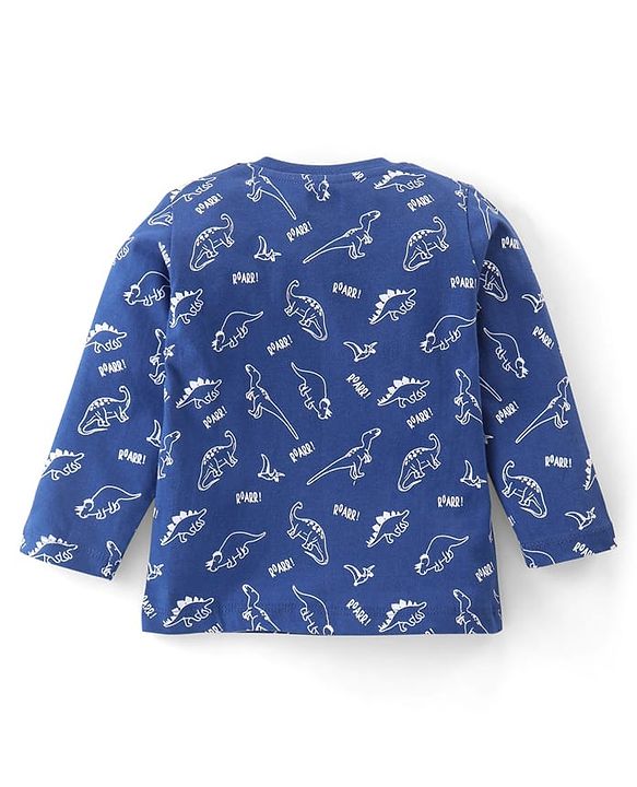 Babyhug Cotton Knit Full Sleeves T-Shirt & Pyjama Co-Ord Night Suit Set with Dino Print Pack of 2 - Red & Blue