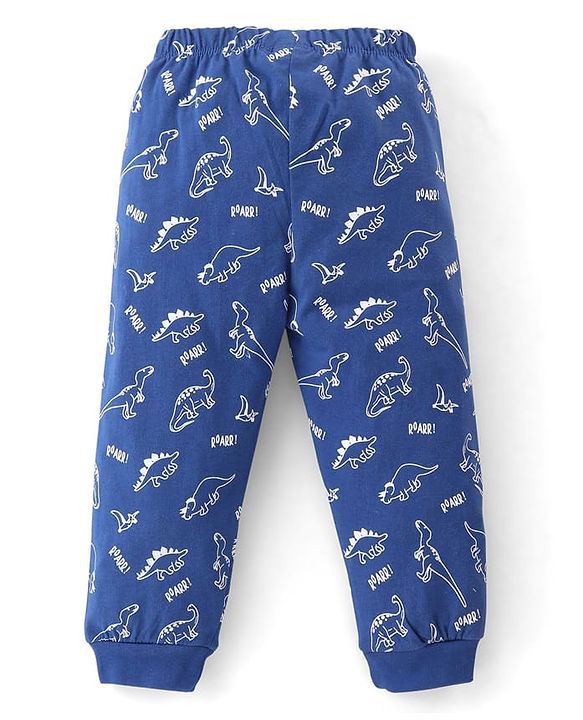 Babyhug Cotton Knit Full Sleeves T-Shirt & Pyjama Co-Ord Night Suit Set with Dino Print Pack of 2 - Red & Blue