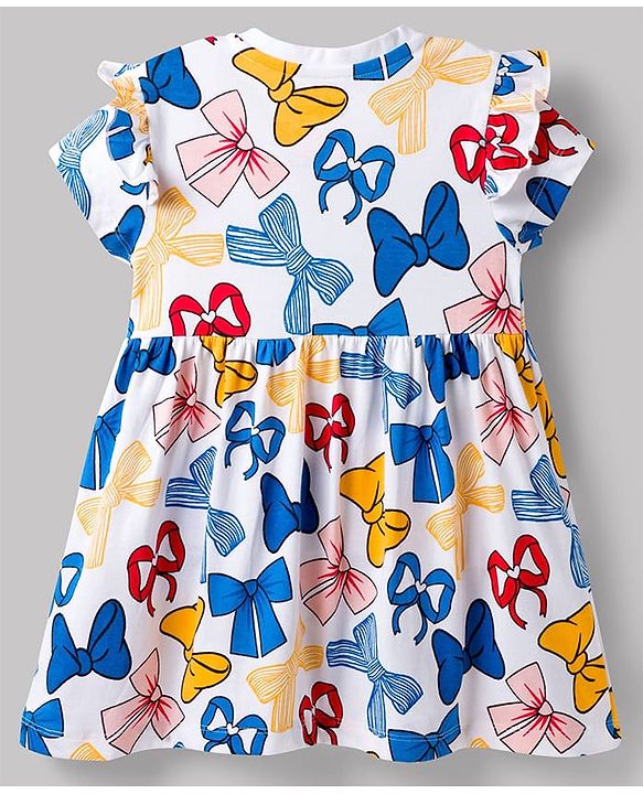Babyhug Disney 100% Cotton Knit Half Sleeves Frock With Minnie Mouse Graphics - White