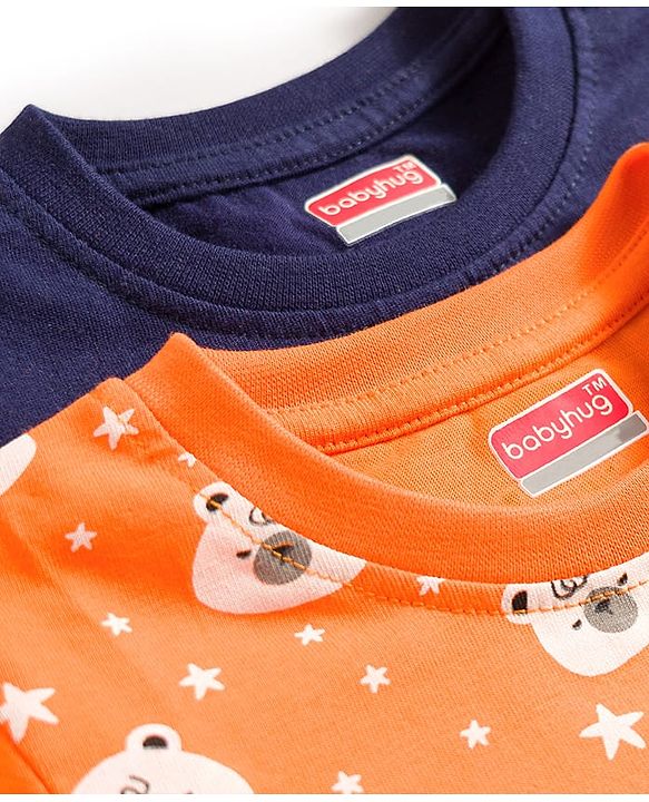Babyhug 100% Cotton Knit Full Sleeves T-Shirt & Pajama Night Suits with Panda Print & Stripes Pack of 2 - Multicolor