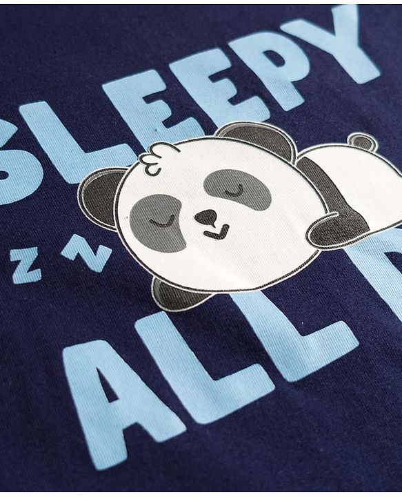 Babyhug 100% Cotton Knit Full Sleeves T-Shirt & Pajama Night Suits with Panda Print & Stripes Pack of 2 - Multicolor