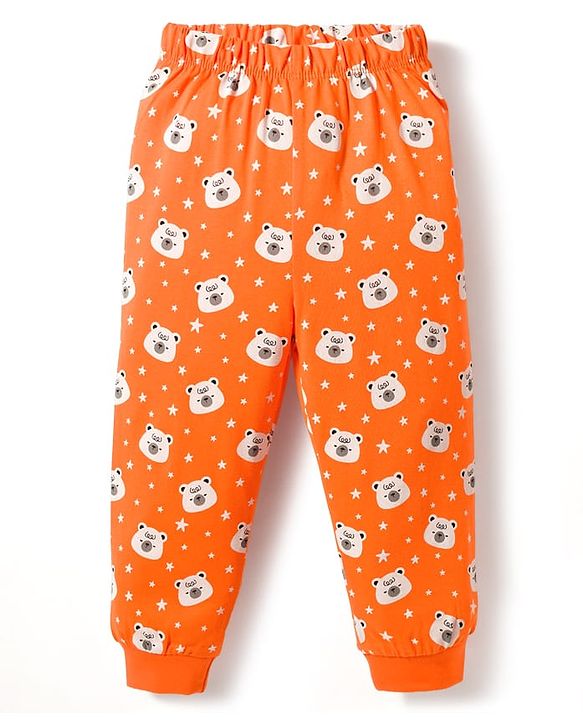 Babyhug 100% Cotton Knit Full Sleeves T-Shirt & Pajama Night Suits with Panda Print & Stripes Pack of 2 - Multicolor