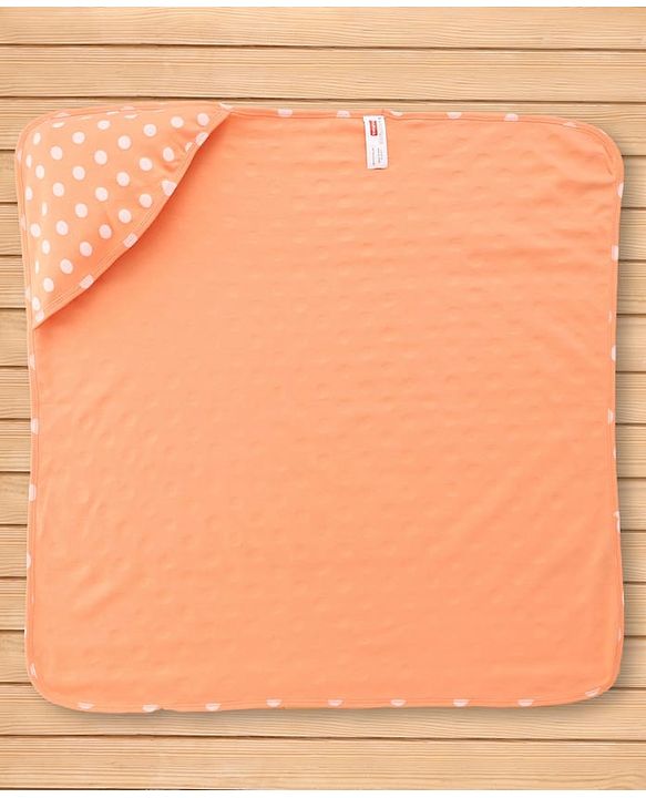 Babyhug Cotton Knit Hooded Wrapper With Polka Dot Print L 73 x B 72 cm - Orange