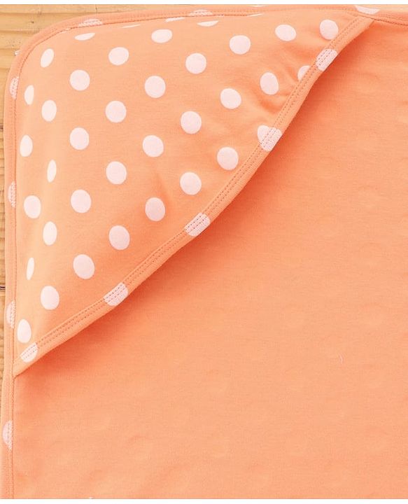 Babyhug Cotton Knit Hooded Wrapper With Polka Dot Print L 73 x B 72 cm - Orange