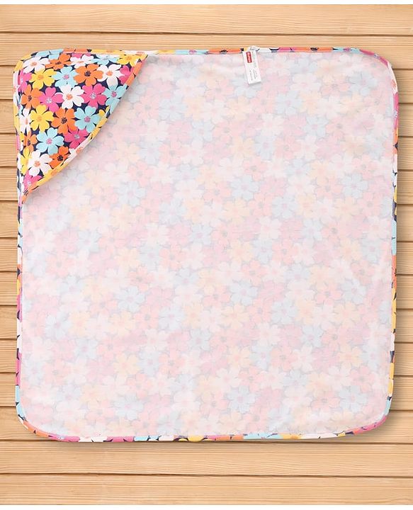 Babyhug Cotton Knit Hooded Wrapper With Floral Print L 73 x B 72 cm - Multicolour