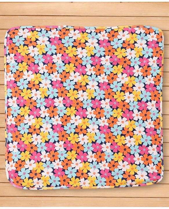 Babyhug Cotton Knit Hooded Wrapper With Floral Print L 73 x B 72 cm - Multicolour