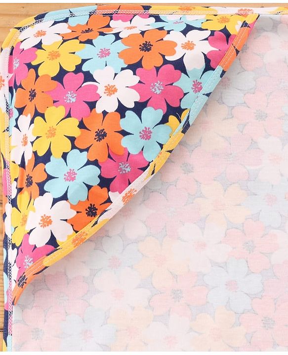 Babyhug Cotton Knit Hooded Wrapper With Floral Print L 73 x B 72 cm - Multicolour