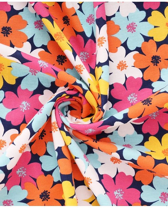Babyhug Cotton Knit Hooded Wrapper With Floral Print L 73 x B 72 cm - Multicolour
