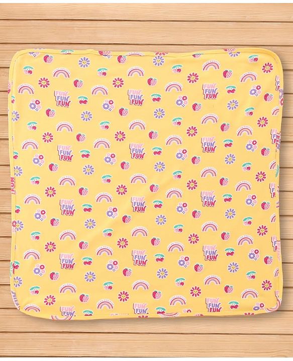 Babyhug Cotton Knit Hooded Wrapper With Polka Dot Print L 73 x B 72 cm - Yellow