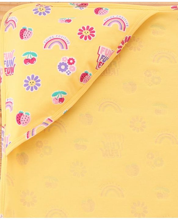 Babyhug Cotton Knit Hooded Wrapper With Polka Dot Print L 73 x B 72 cm - Yellow
