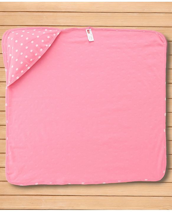 Babyhug Cotton Knit Hooded Wrapper With Polka Dot Print L 73 x B 72 cm - Pink