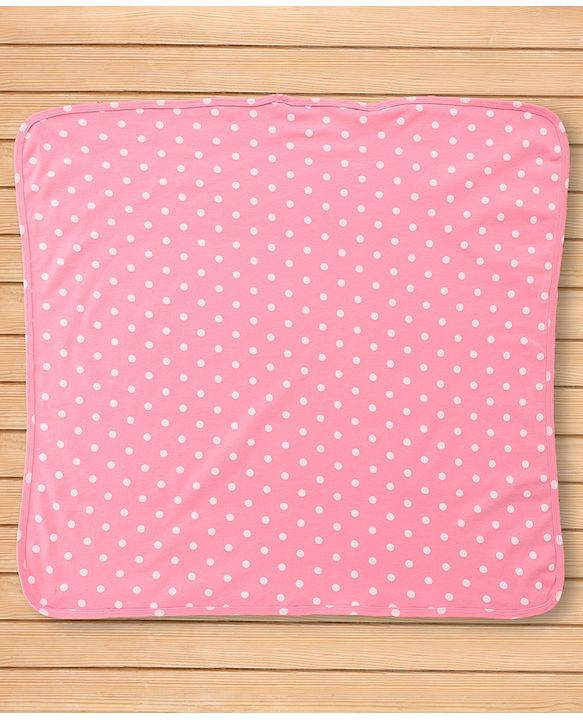Babyhug Cotton Knit Hooded Wrapper With Polka Dot Print L 73 x B 72 cm - Pink