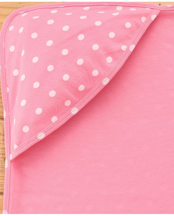 Babyhug Cotton Knit Hooded Wrapper With Polka Dot Print L 73 x B 72 cm - Pink