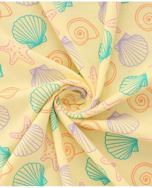 Babyhug Cotton Knit Hooded Wrapper With Sea Life Theme Print L 73 x B 72 cm - Yellow