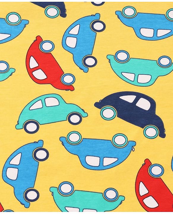 Babyhug Cotton Knit Hooded Wrapper With Vehicle Print L 73 x B 72 cm - Yellow