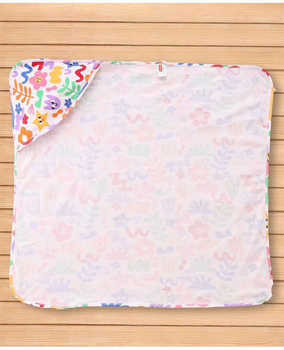 Babyhug Cotton Knit Hooded Wrapper With Polka Dot Print L 73 x B 72 cm - White