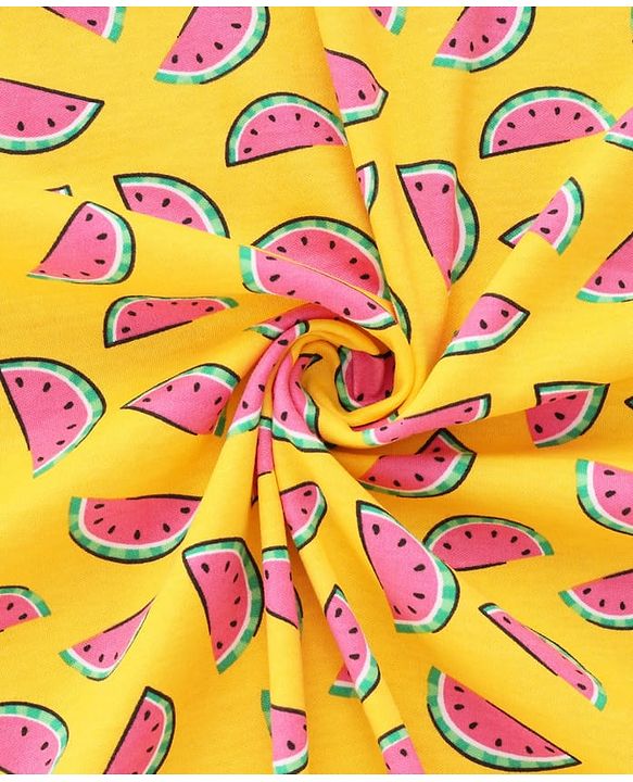 Babyhug Cotton Knit Hooded Wrapper With Watermelon Print L 73 x B 72 cm - Yellow