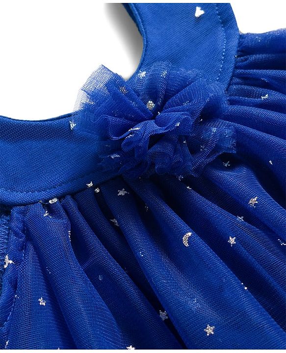 Babyhug 100% Cotton Knit Sleeveless Onesies With Floral Applique & Star Print - Blue